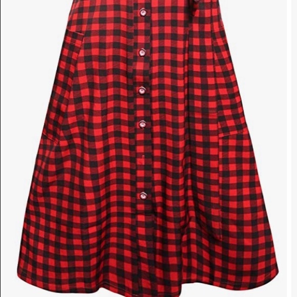 Red and black buffalo plaid large midi dress - Picture 6 of 6